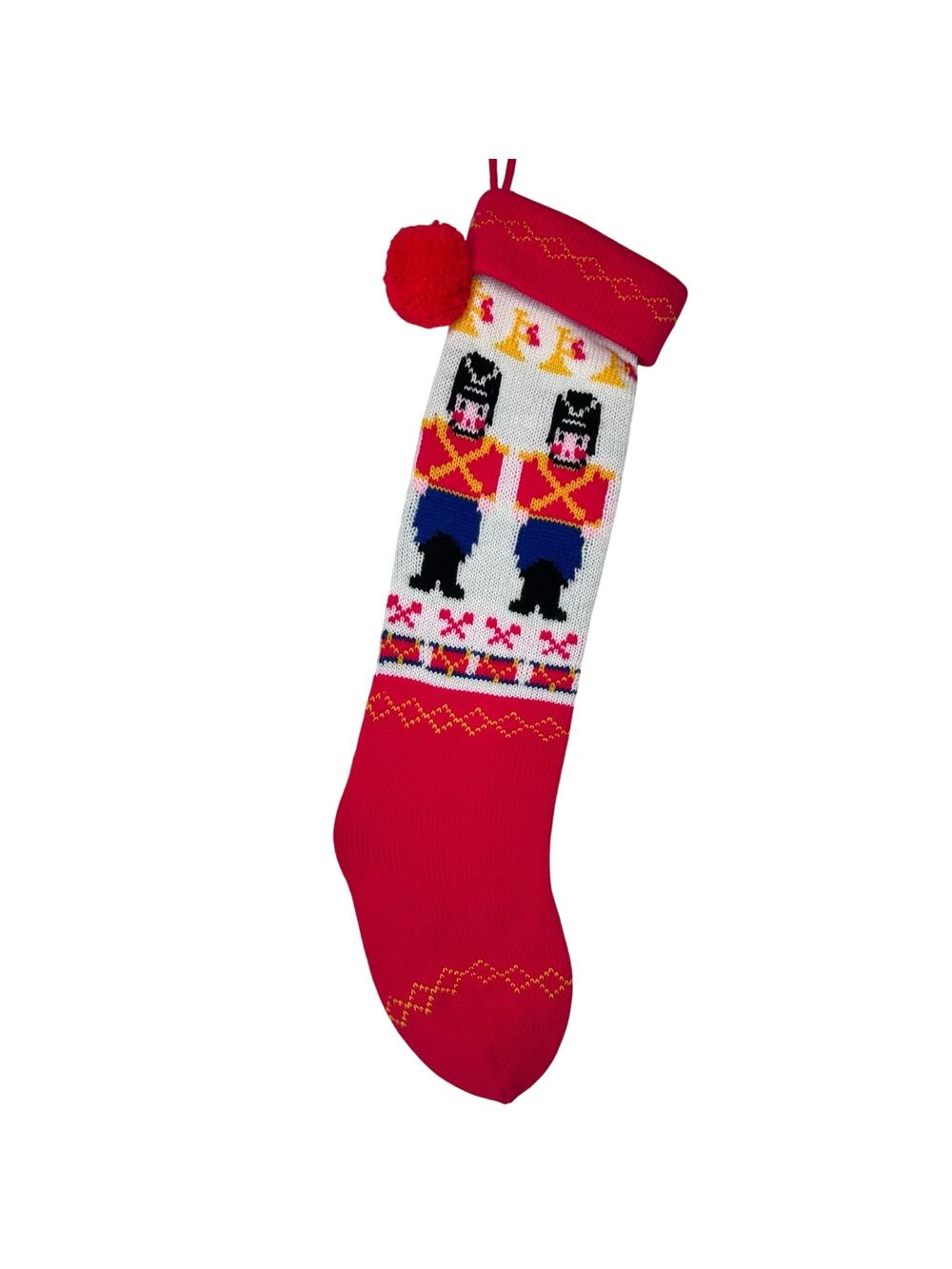 Vintage Soldiers Drummer Boy Knit Christmas Stocking with Red Pom Pom